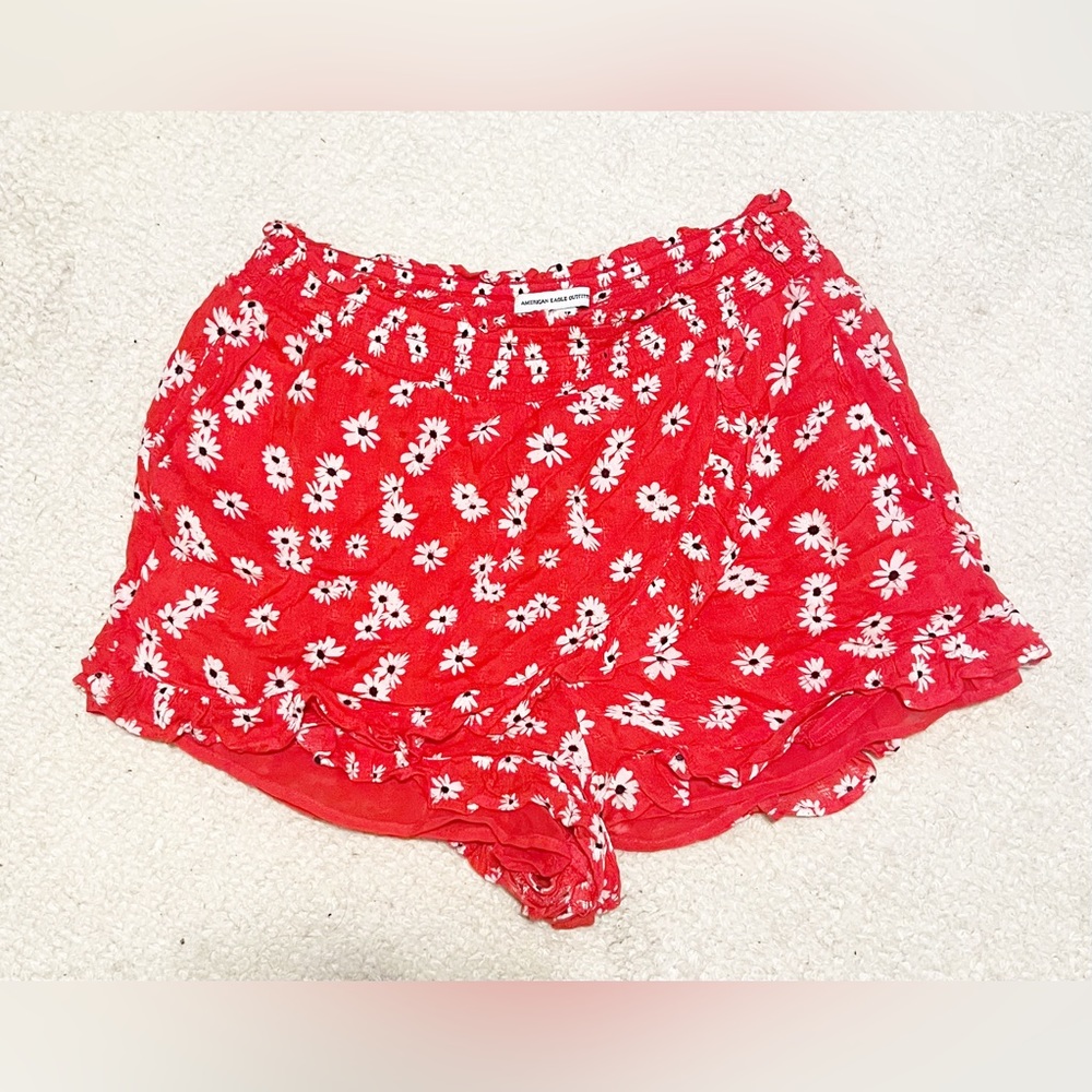 American Eagle Red Flowy Shorts